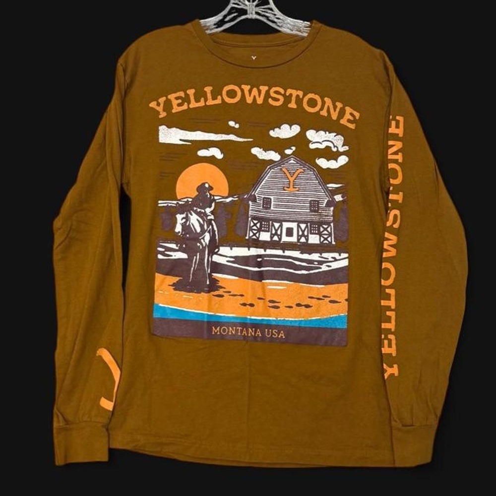 Yellowstone TV Show Long Sleeve Graphic Shirt Mens Medium Brown Barn Dutton